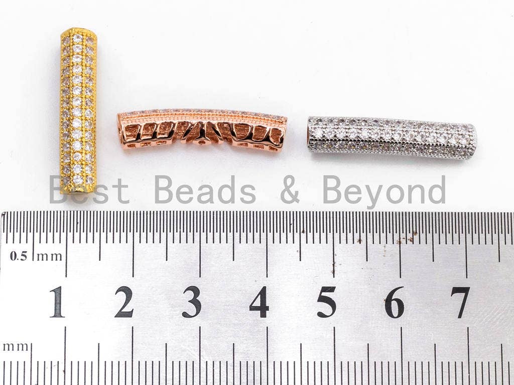 CZ Micro Pave 26x6mm Half Full Pave Tube for Bracelet/Necklace, Cubic Zirconia Separator Tube in Silver Black, Tube Beads, sku#C59
