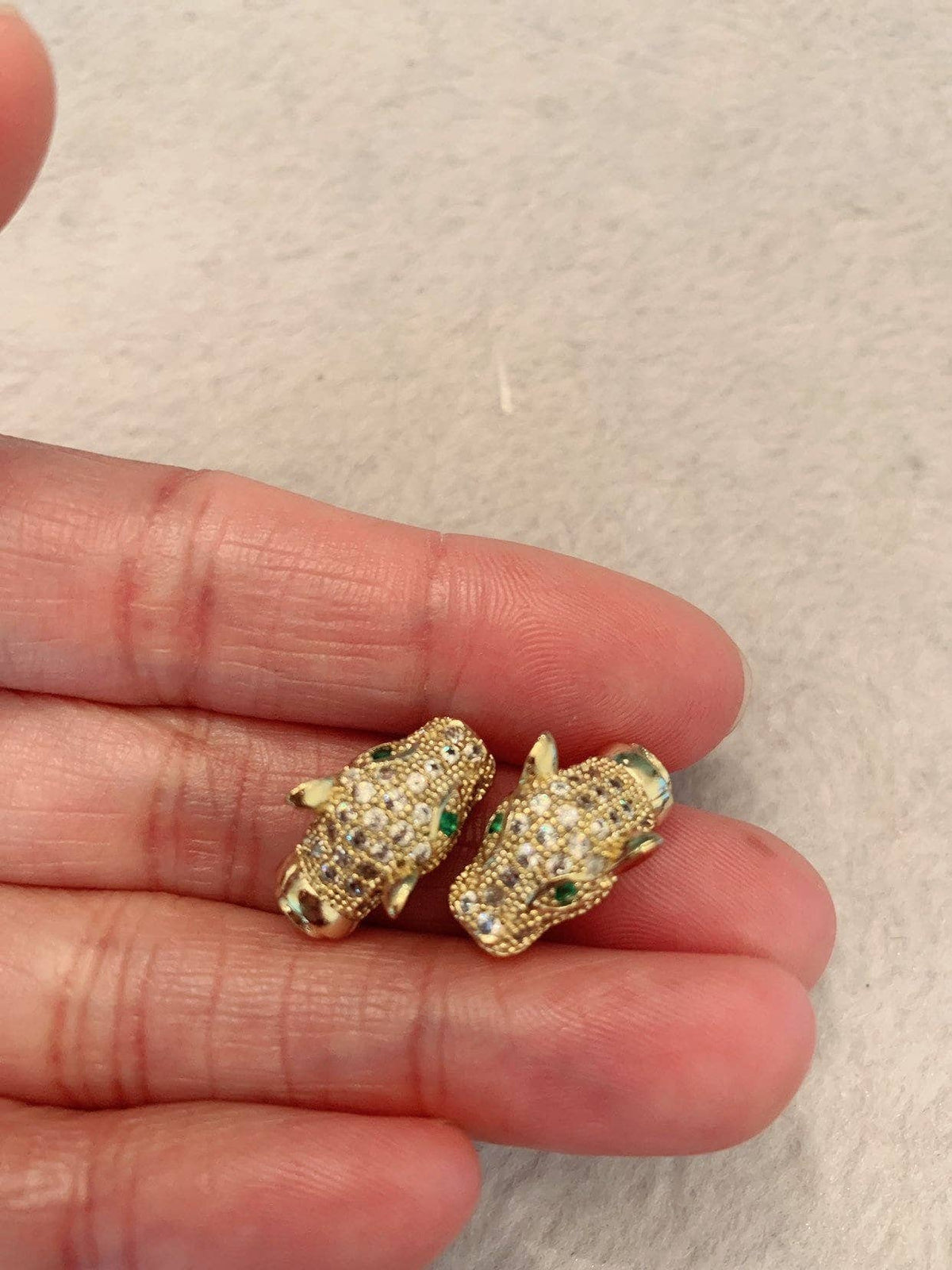 CZ Micro Pave leopard cuved tube bead, Cubic Zirconia Panther Head space beads, Animal Head Beads, 17x10mm, sku#G174
