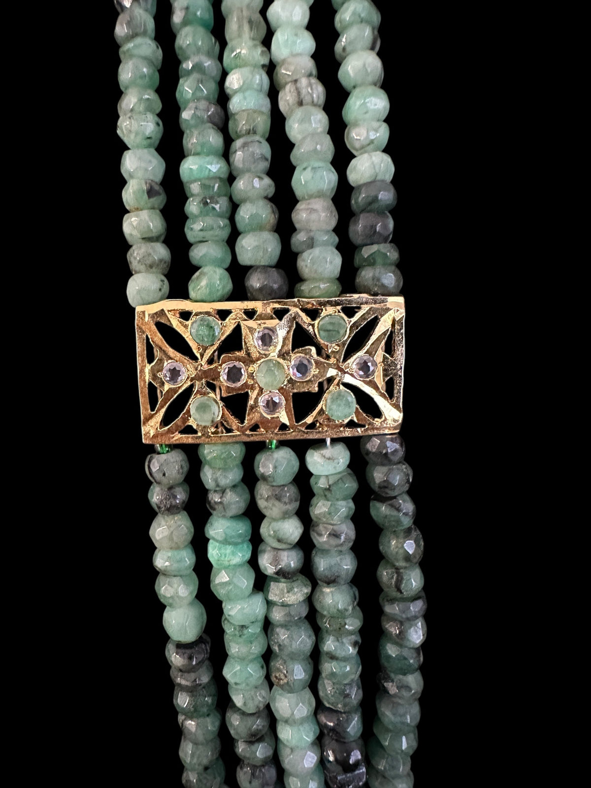 DLN125 SHARNAZ Gold plated Rani haar in real emerald beads ( SHIPS IN 4 WEEKS  )