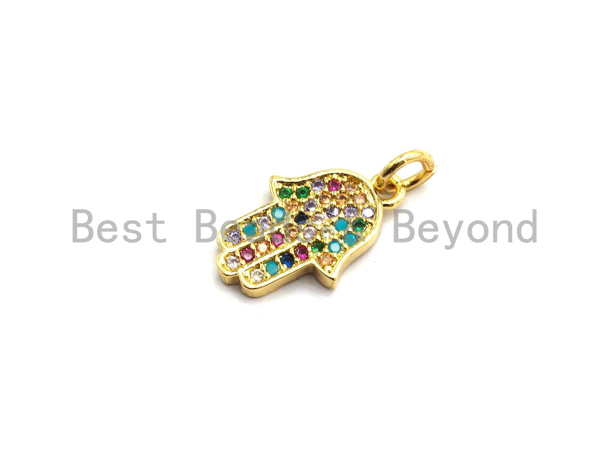 CZ Colorful Micro Pave Hamsa Hand Pendant, Hamsa Hand Shaped Pave Pendant, Gold plated, 10x16mm, Sku#F734