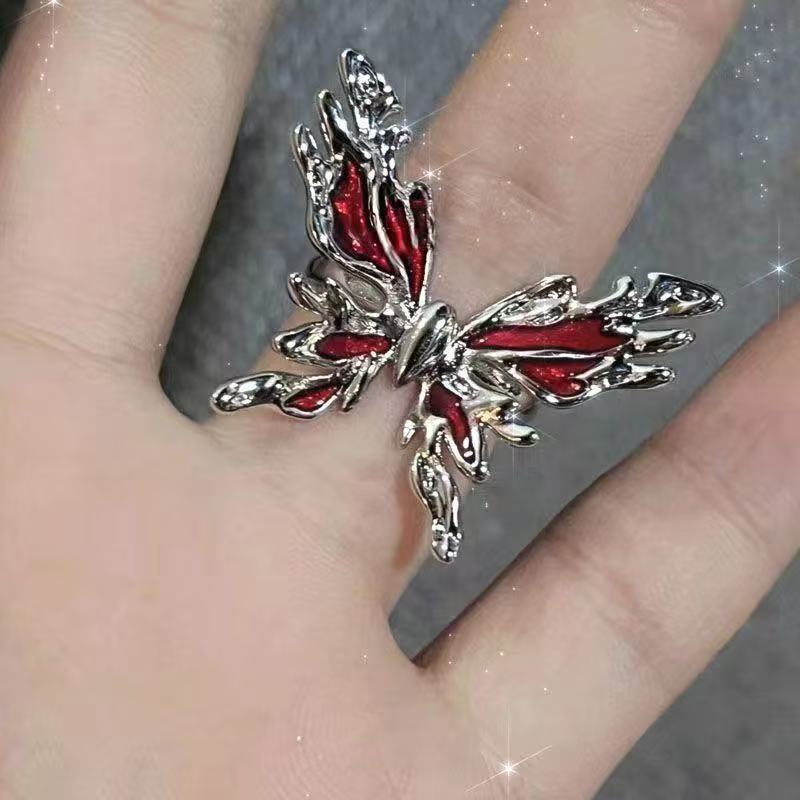 Gothic Cross Red Zircon Open Ring - Y2K Subculture Jewelry