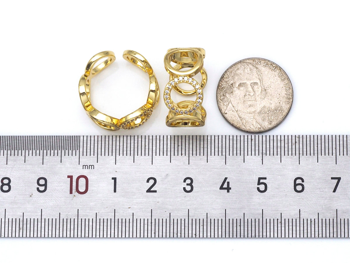 Gold CZ Circle Link Adjustable Ring, Sku#X219