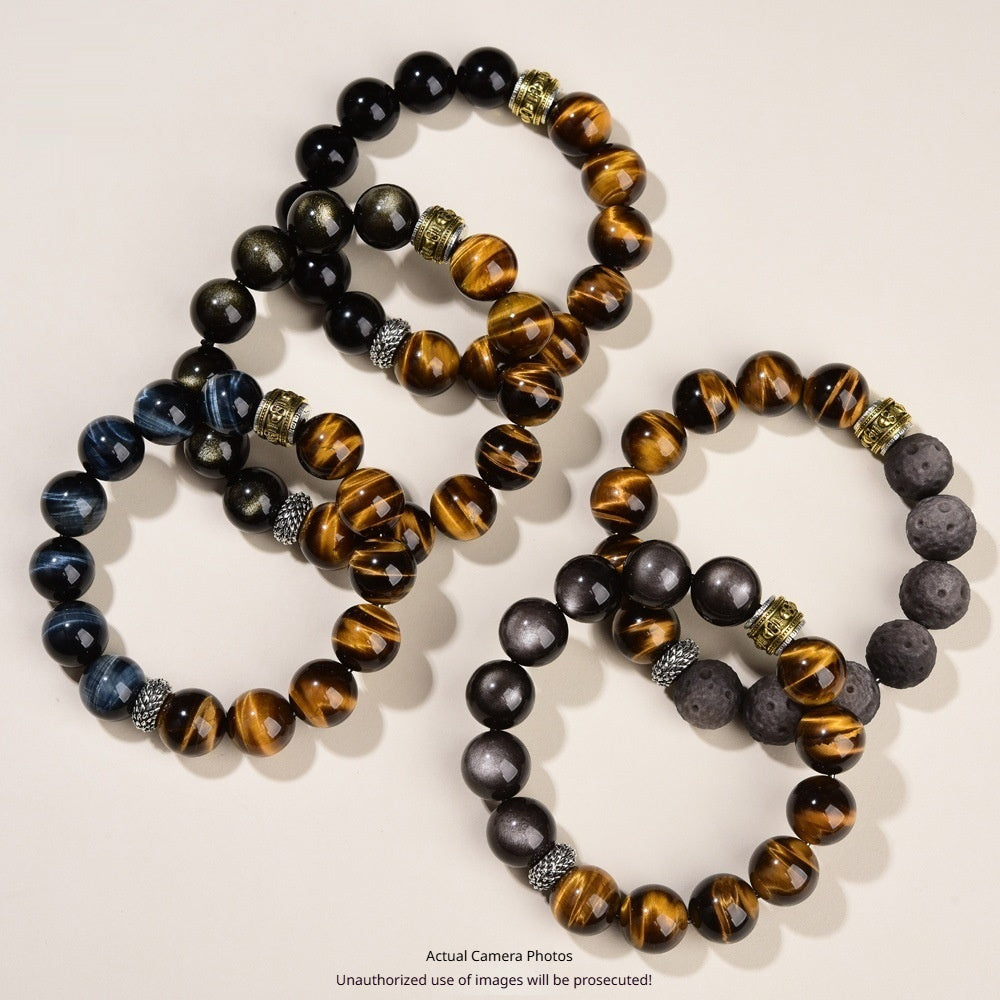 Natural Tigers Eye And Obsidian Collectors Bracelet