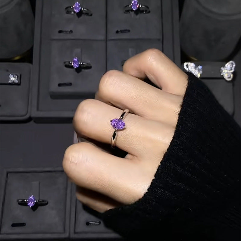 Minimalist Purple Waterdrop Rhinestone High-End Niche Ring