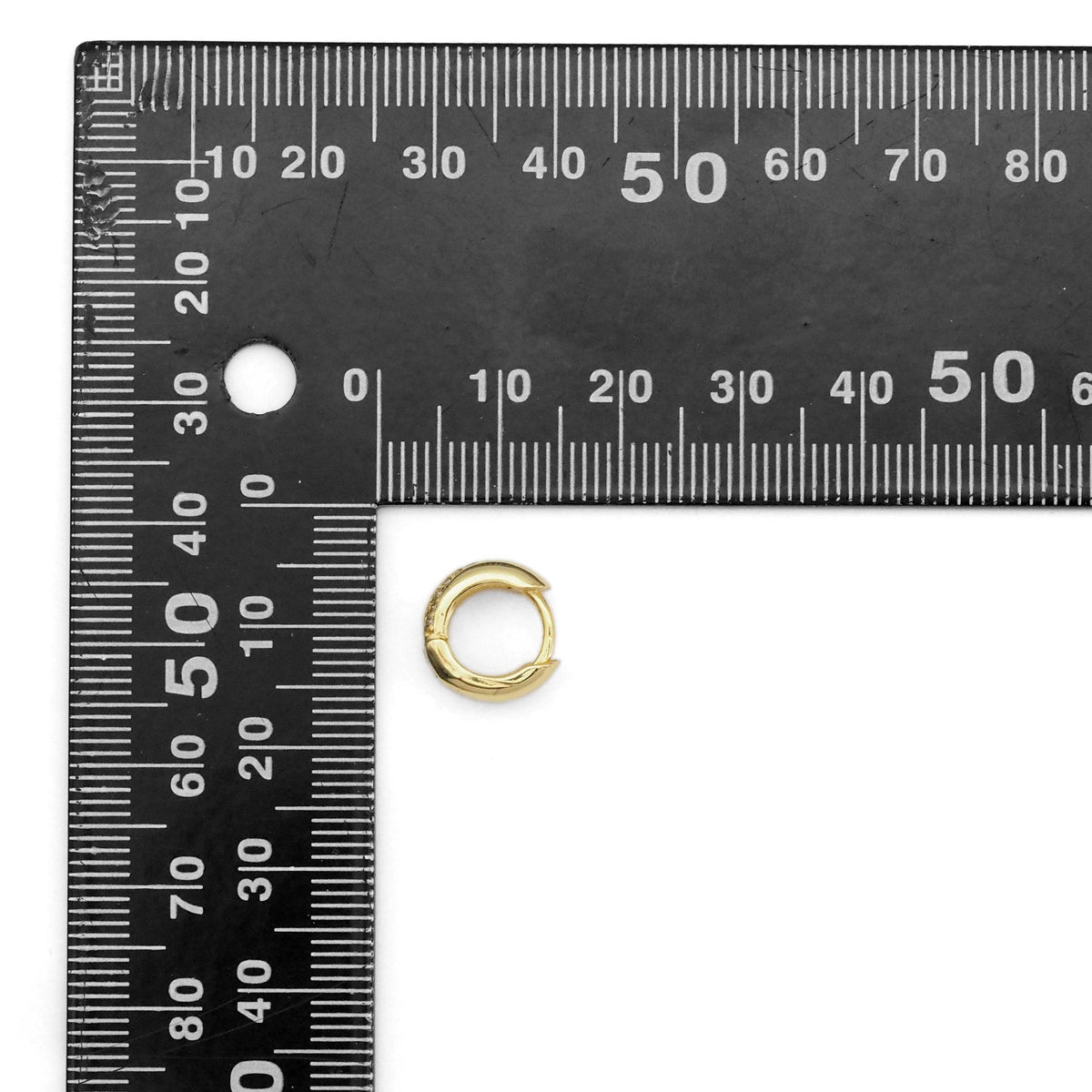Gold Silver Thick Small Huggie with CZ Line earrings, Sku#A125