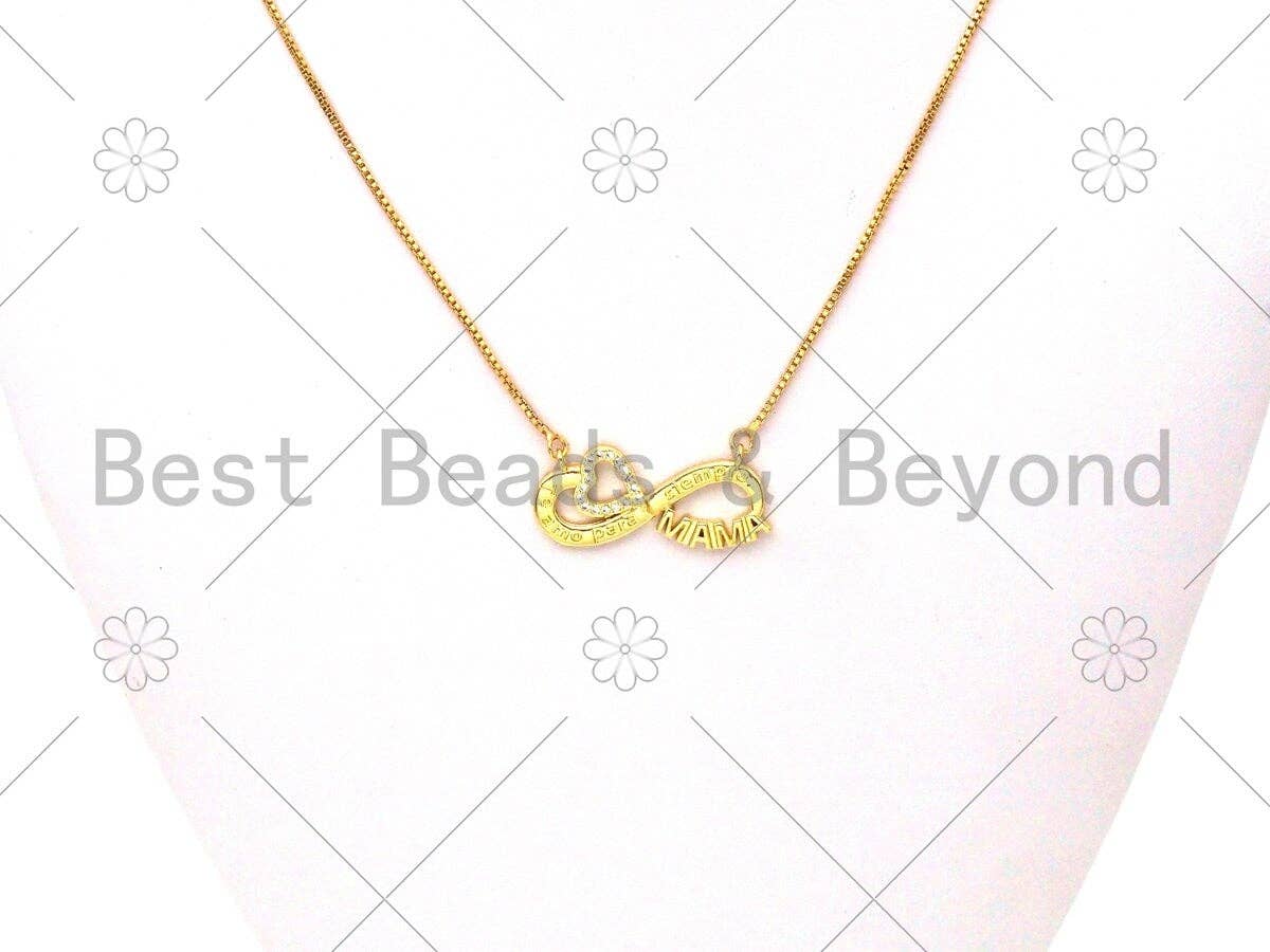 CZ Micro Pave Heart and MAMA On Infinity Shape Pendant,18K Gold Filled CZ Charm, Mother's Day Necklace Bracelet Charm,31x14mm,Sku#LK389