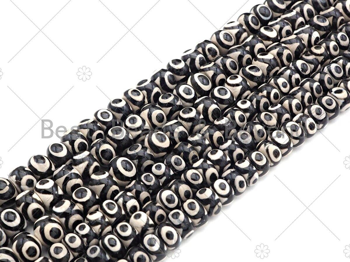 Natural Black Tibetan Agate Rondelle Smooth Beads,Black Dzi Rondelle Beads,Tibetan Dzi Beads, 8x12mm/10x14mm, 15.5'' Full Strand,Sku#U1050C
