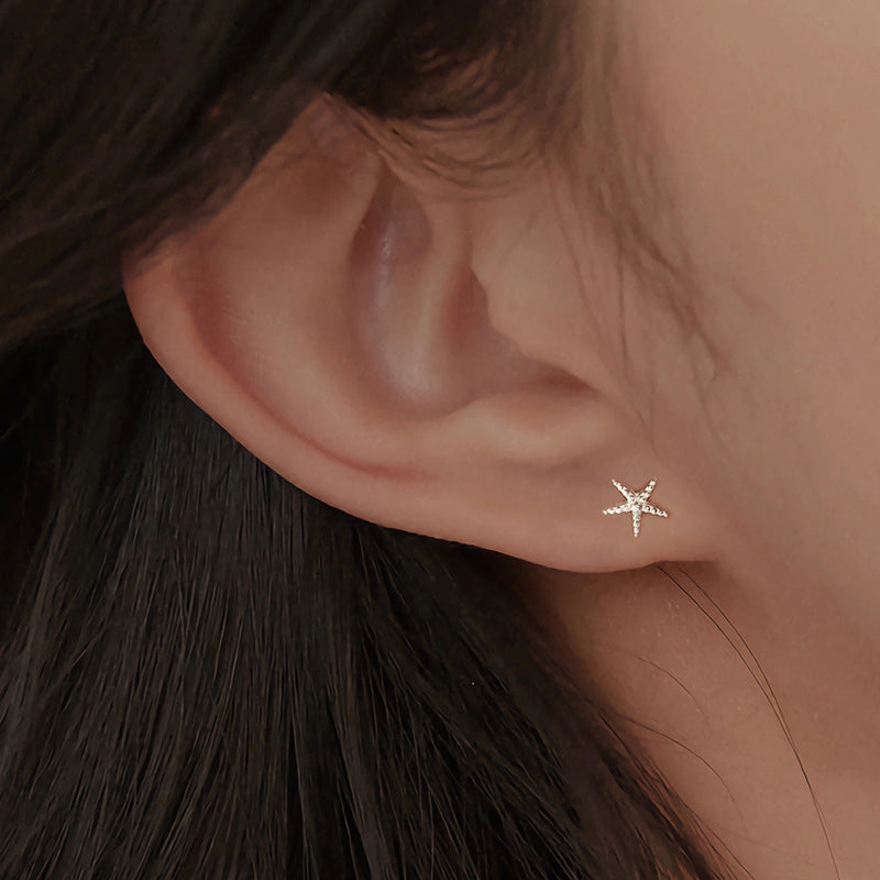 S999 Sterling Silver Starfish Stud Earrings For Women, Minimalist Design, New 2026 Style, Screw Back, Comfortable For Newly Pierced Ears