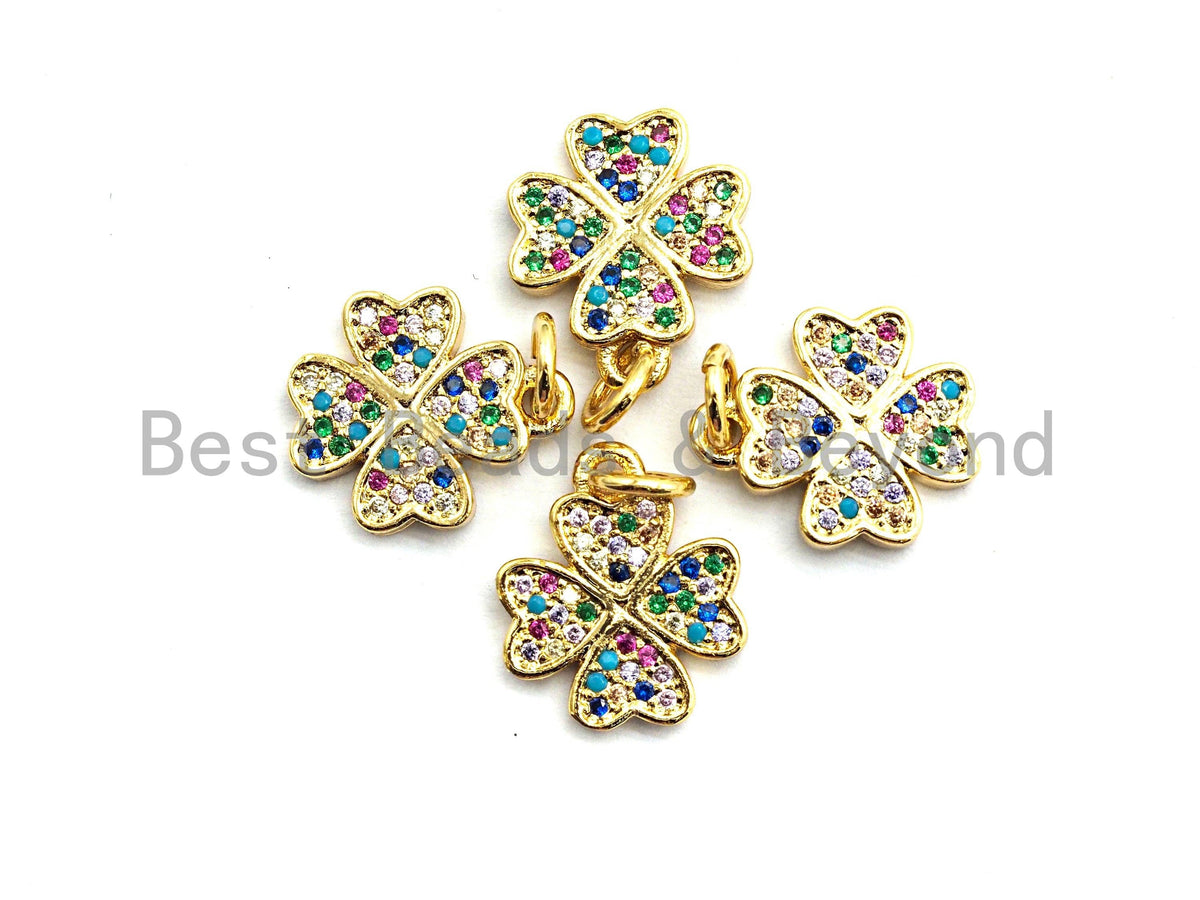 CZ Colorful Micro Pave Shamrock Pendant Charm, Clover Shaped Pave Pendant, Gold plated, 11x13mm, Sku#F754C