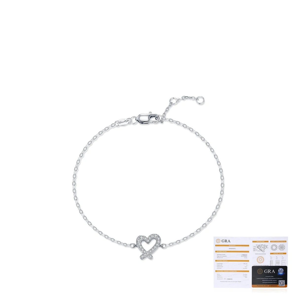 Heart-Shaped D-Color VVS1 Moissanite Bracelet in Sterling Silver for Women