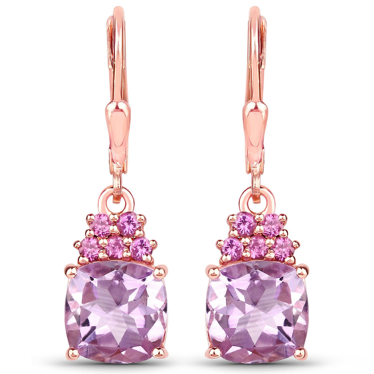 4.90 Carat Genuine Pink Amethyst and Rhodolite .925 Sterling Silver Earrings