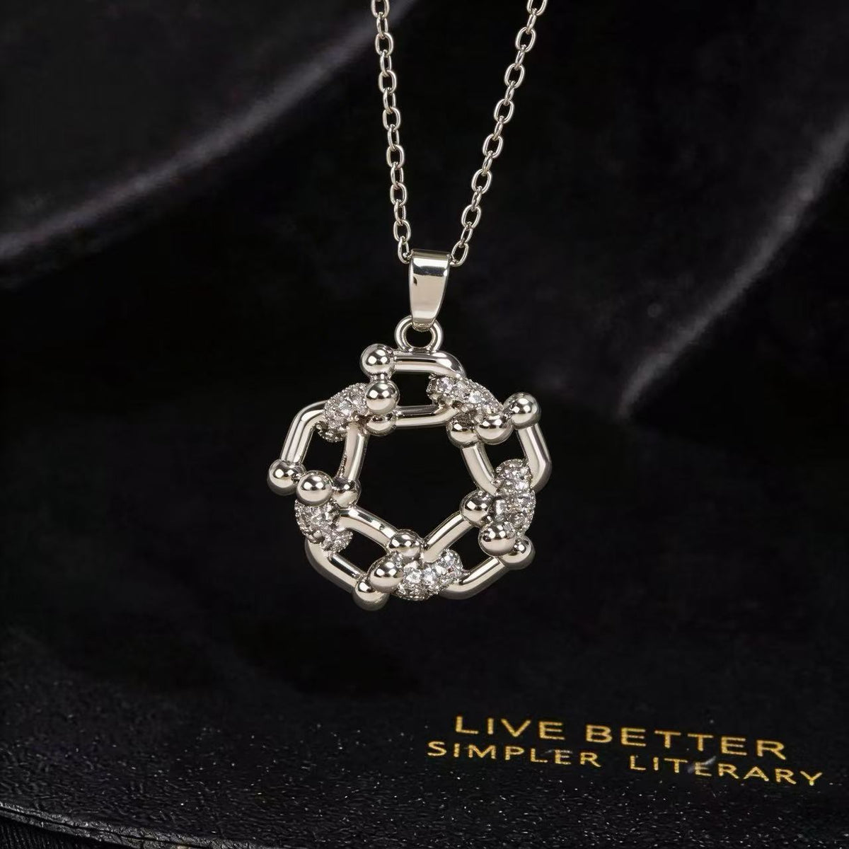 Unique Full Zircon Horseshoe Shaped Ring Necklace, Copper Micro Inlaid Zircon Exquisite Element Style Necklace Accessories