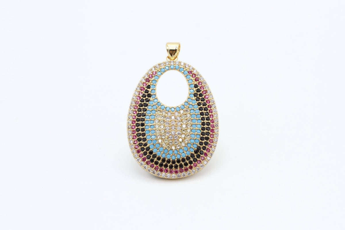 CZ Micro Pave Round Go-Go Evil Eye Pendant, Cubic Zirconia Pendant,23x37mm, sku#F8C
