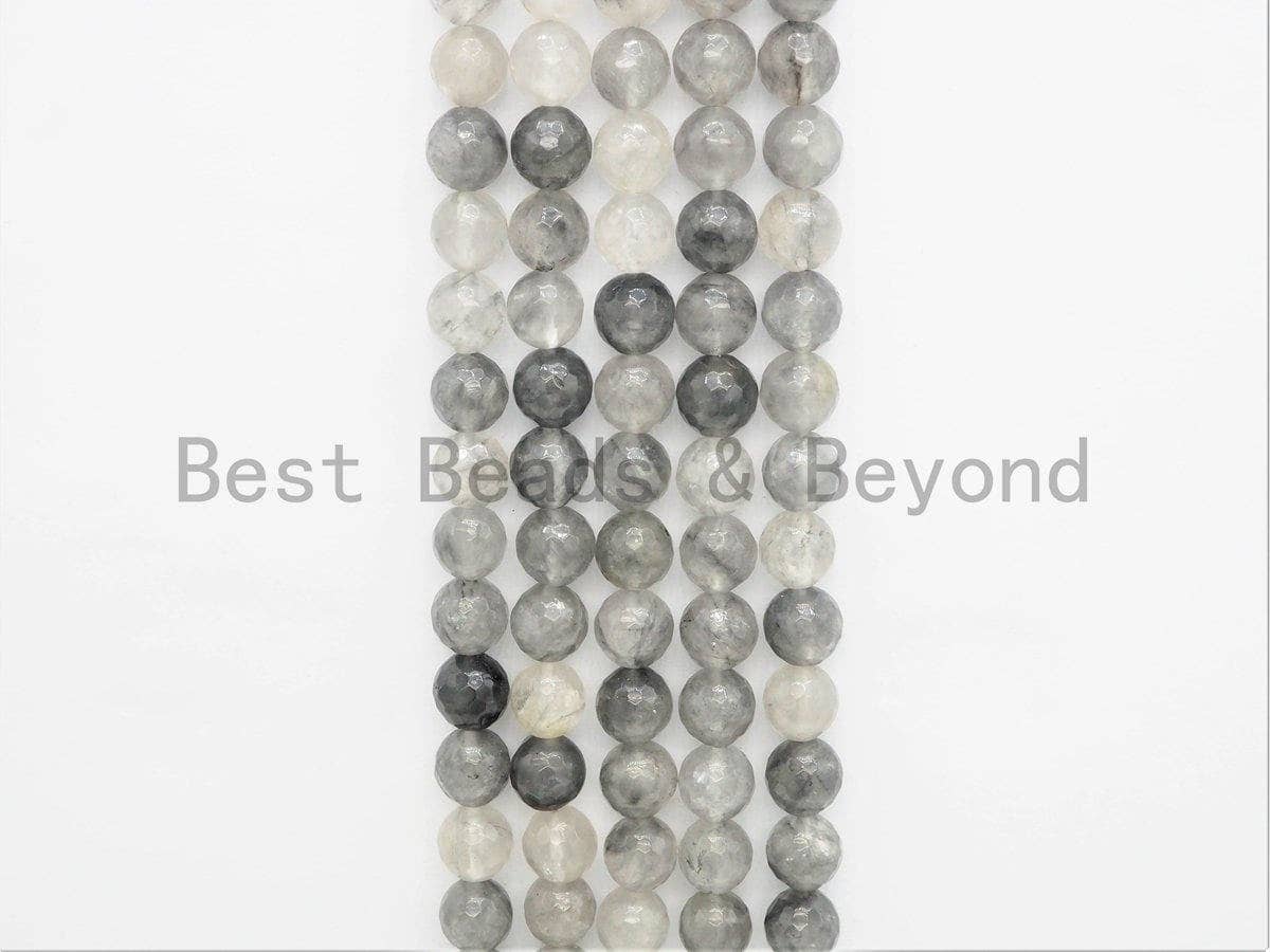 Natural Cloudy Quartz ,Faceted Round Gemstone Beads,Gray Color Beads,6mm/8mm/10mm/12mm beads, 15.5inch strand, SKU#U413