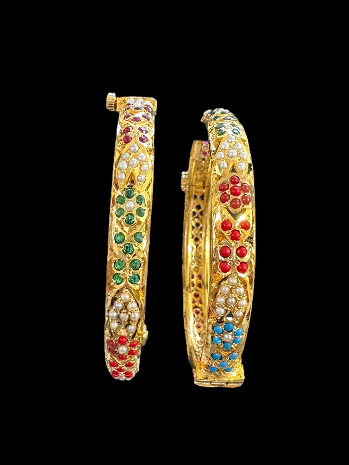 Navratan Jadau gold plated silver bangles  ( SHIPS IN 5 WEEKS  )