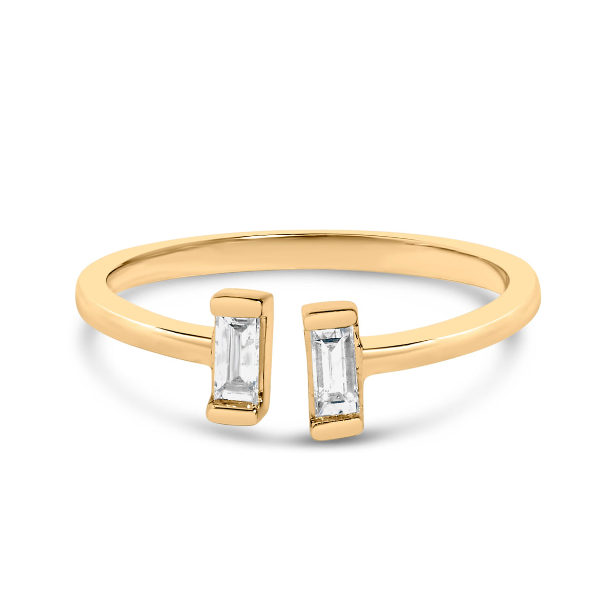 14K Yellow Gold Plated Sterling Silver 1/5 Cttw Baguette Diamond Open Band Ring