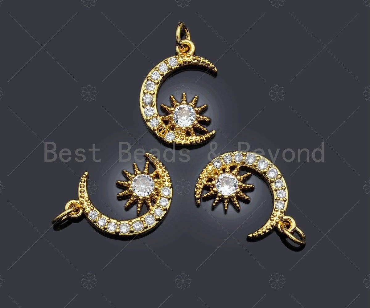 Dainty CZ Micro Pave Moon Star Charm/Pendant, Moon Shape Charm, Gold Pendant, Gold plated charm, 10x14mm, Sku#JL07