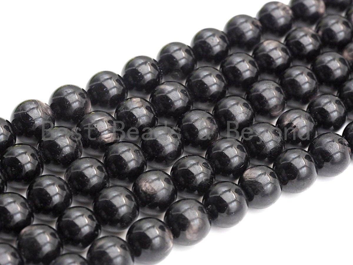 Quality Natural Black Phlogopite Beads, 6mm/8mm/10mm Round Smooth, Natural Black Gemstone, 15.5" Full Strand, sku#U625
