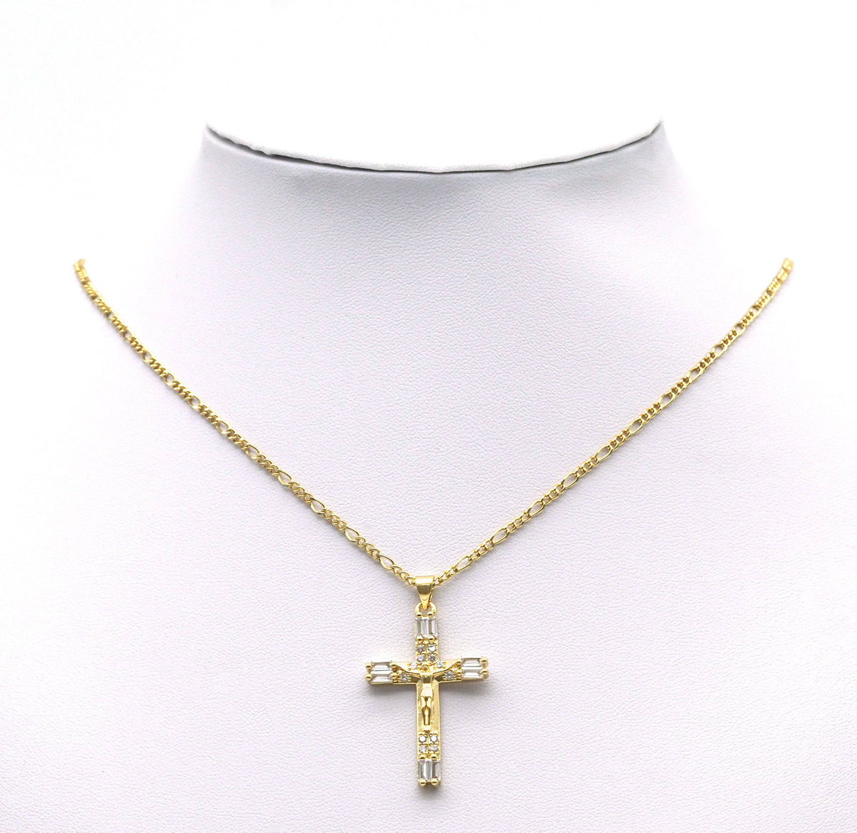 Gold Baguette CZ Cross Charm, Sku#LD305