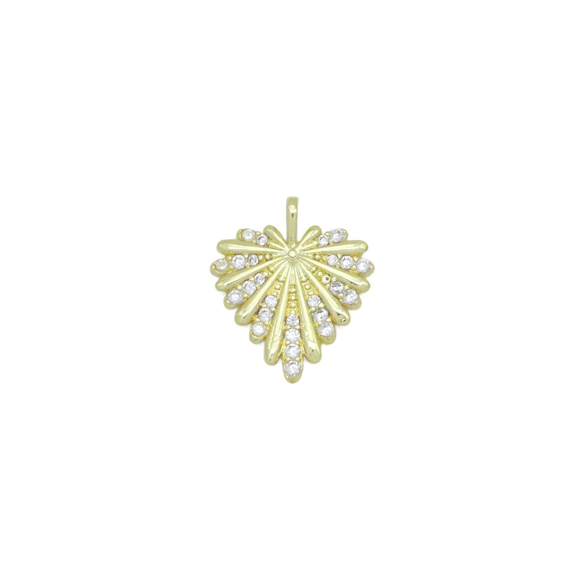 Clear CZ Gold Heart Leaf Shape Charm Pendant, Sku#LX745