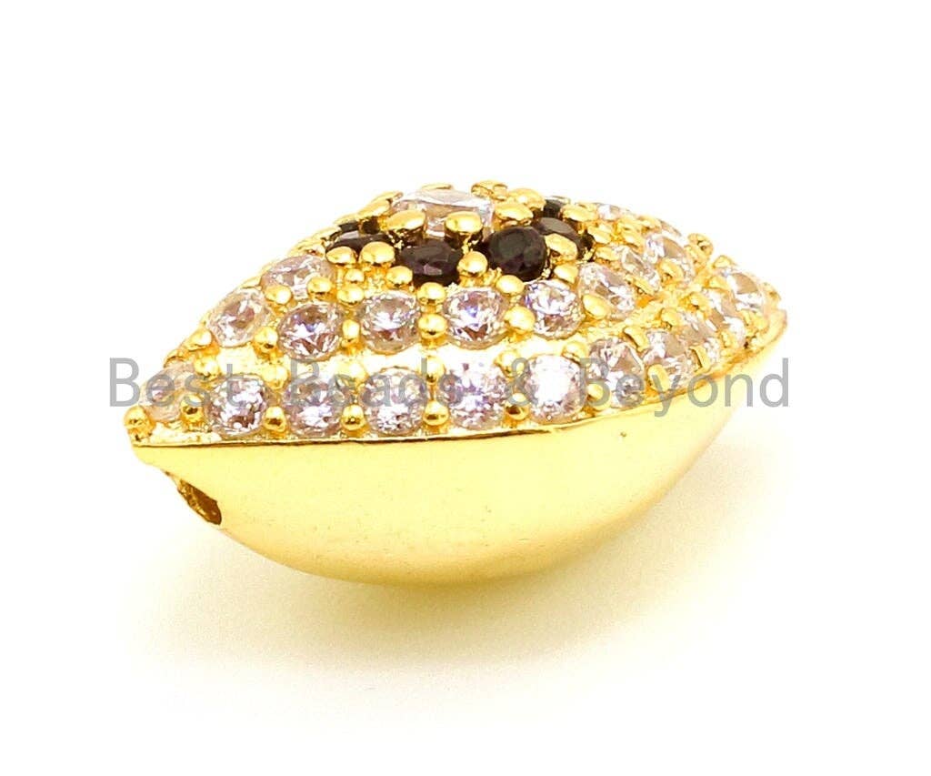 CZ Micro Pave Flower on Evil Eye Beads, Cubic Zirconia Spacer Beads for Necklace/Bracelet,1pc/2pcs, 19x13x10mm,sku#G147