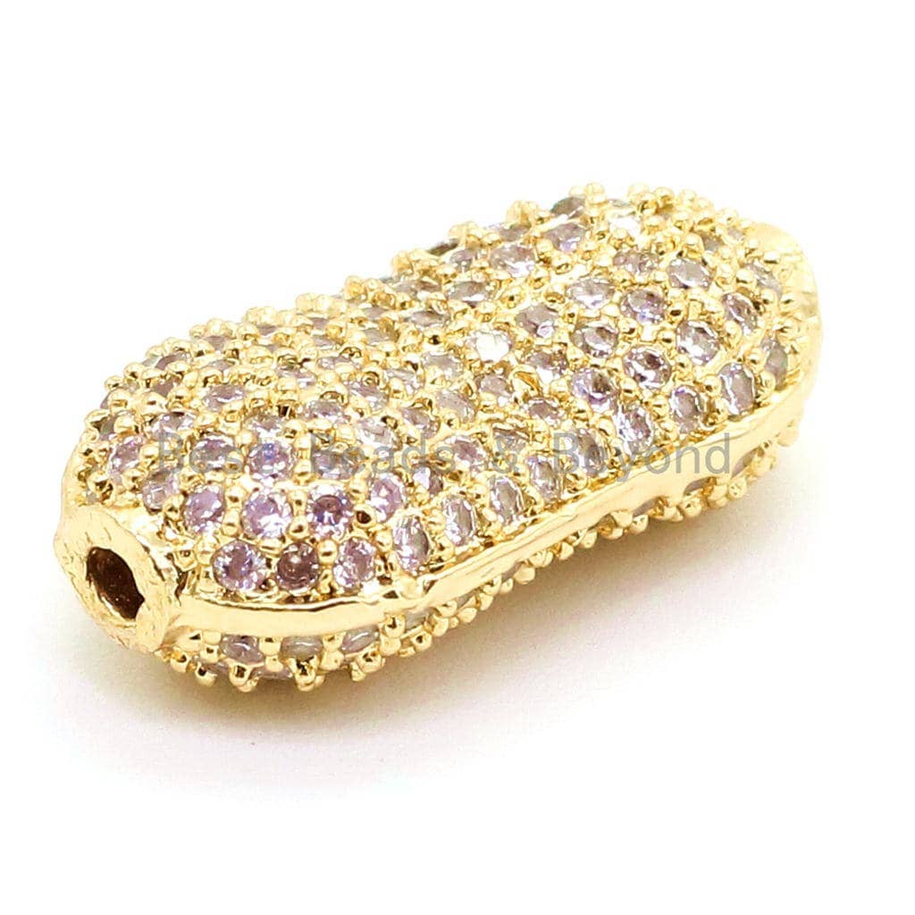 CZ Micro Pave Bean Oval Beads with Clear Crystal for Bracelet/Necklace, Cubic Zirconia Spacer Beads,15x11x6mm, sku#G23C0