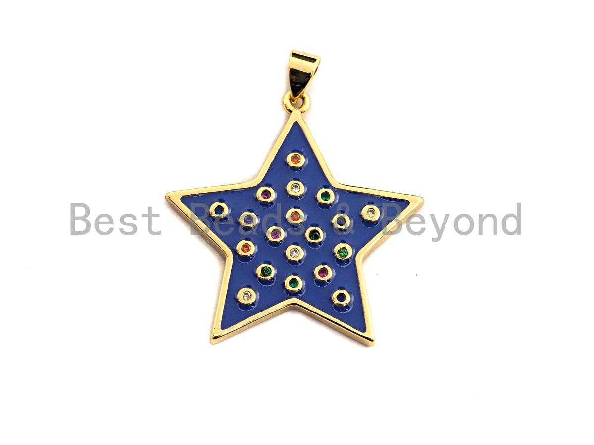 Enamel Colorful Five Star with colorful cz Pendant,CZ Micro Pave Oil Drop pendant,Enamel Jewelry,30x30mm,sku#F972C