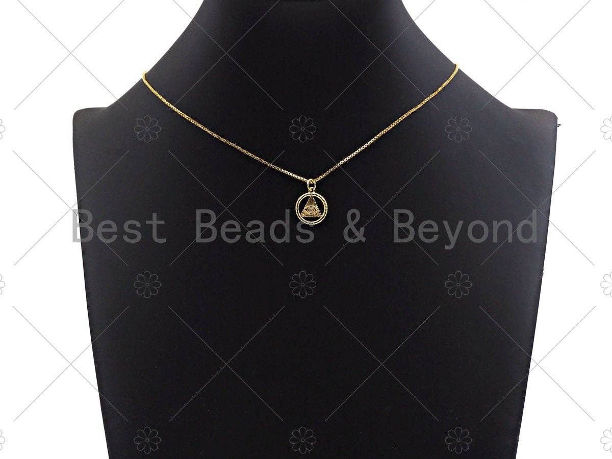 CZ Micro Pave Evil Eye On Triangle With Round Ring Shape Pendant, Gold Plated, Necklace Bracelet Charm Pendant, 18x20mm,sku#F1240