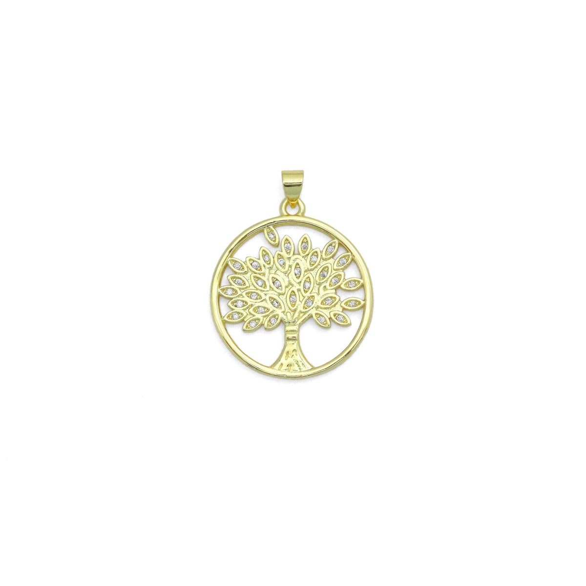 Oval CZ Gold Tree Charm Pendant, Sku#LK1163