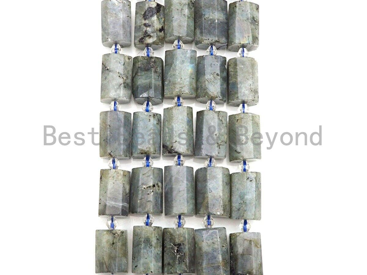 High Quality Natural Labradorite Cylinder Facted Beads, Natural Labradorite beads, 12x18mm, sku#U665