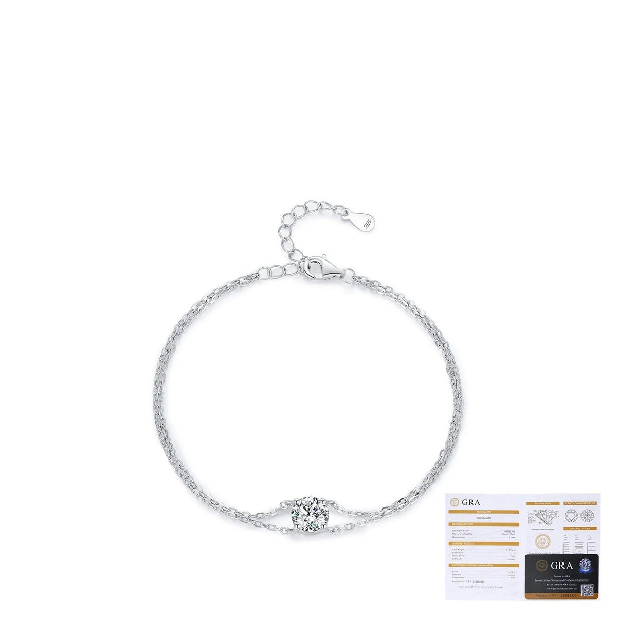 Round D-Color VVS1 Moissanite Single-Stone Double-Layer Bracelet in Sterling Silver
