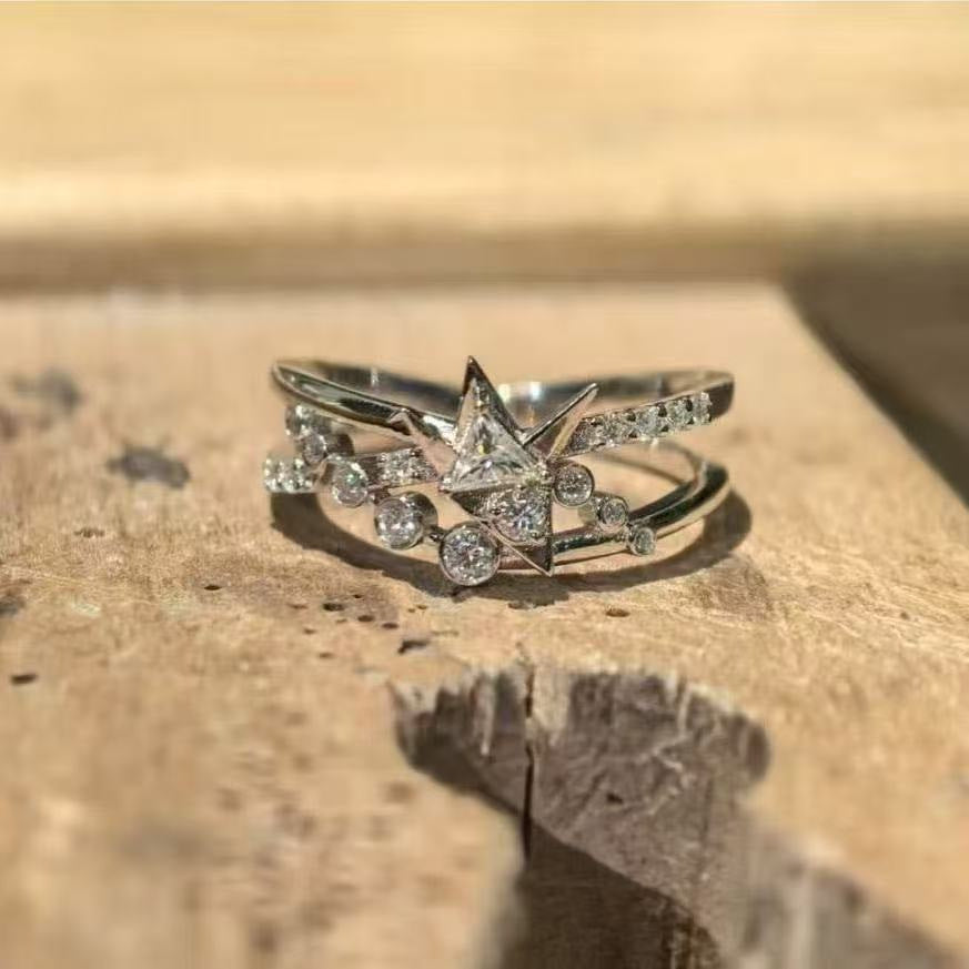 Celestial Star Open Ring, Elegant Light Luxury High-End Jewelry For Daily Wear