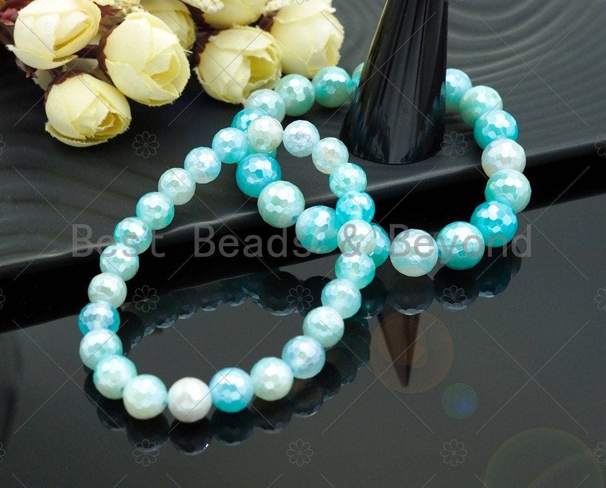 Mystic Aqua Blue Banded Agate Stretchy Bracelet, u1100
