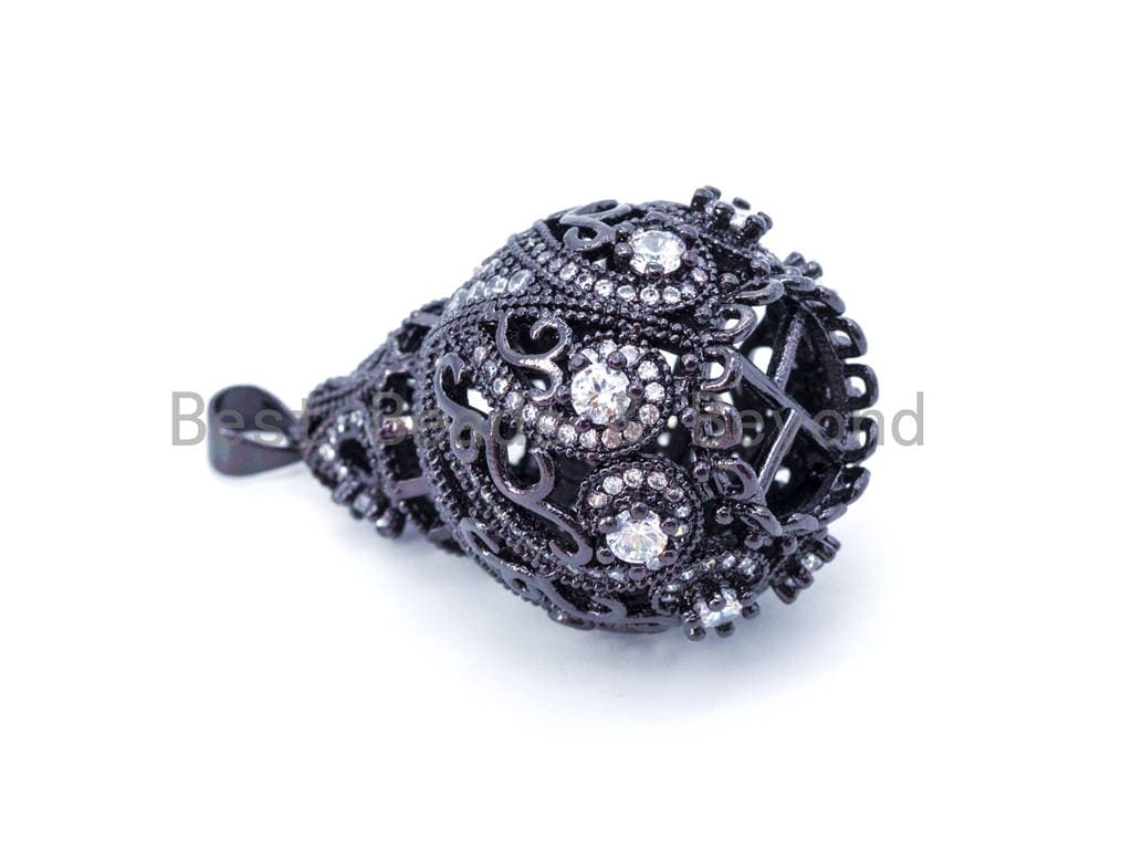 CZ Micro Pave Big Teardrop Pendant, Filigree style Tassel Connector, SKU#F57