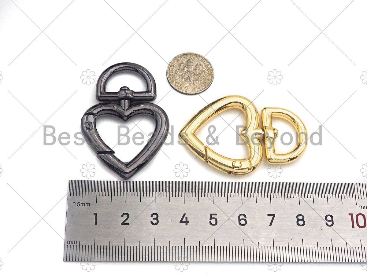 Large Spring Heart Clasp, Gold/Silver/Gunmental Heart Carabiner Clasp, Snap Clip lock, Spring Buckle for Chain Purse Key Jewelery, sku#K122