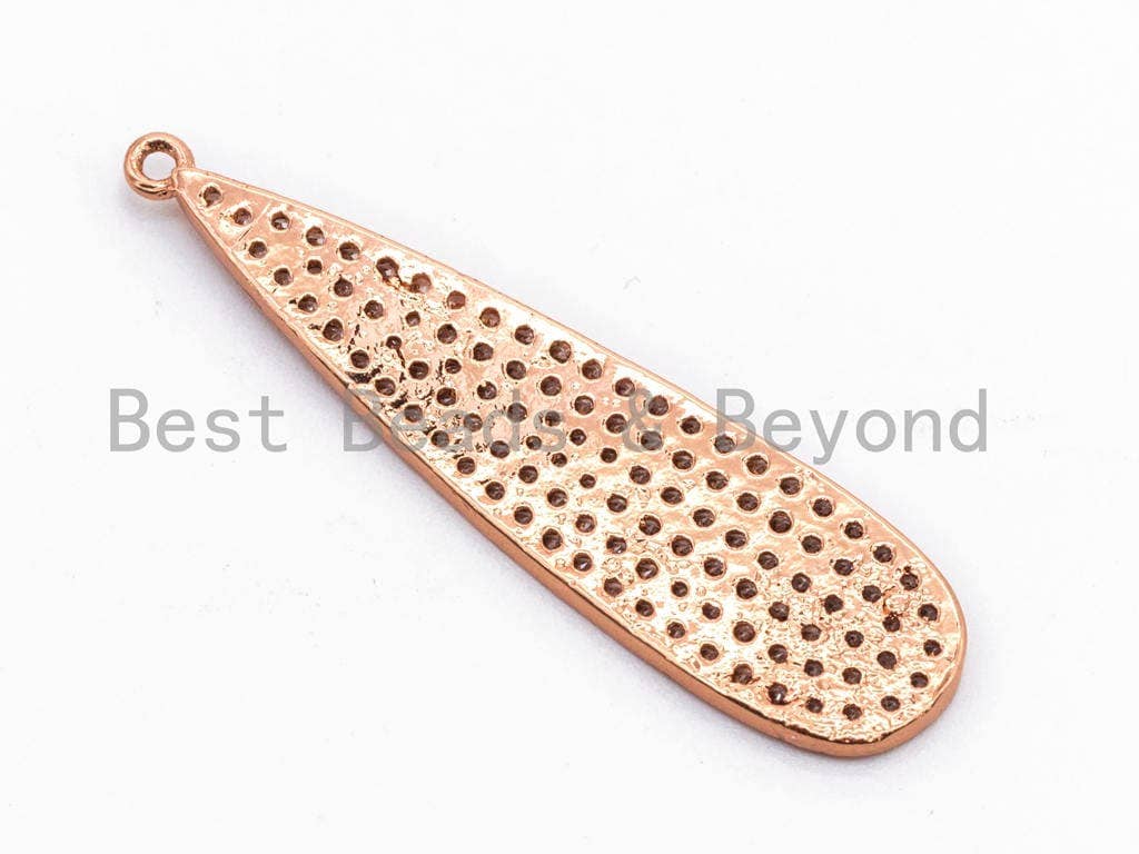 CZ Clear Fully Micro Pave Teardrop Pendant, Silver/Gold/Rose Gold/Gunmetal Tone, Cubic Zirconia Teardrop Charm Pendant, 11X43mm,sku#B70