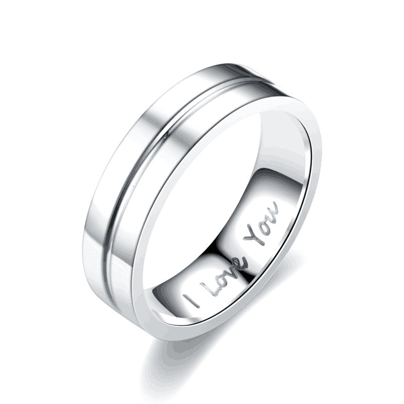 Titanium Steel Couple Ring I LOVE YOU Engagement Diamond-studded Ornament