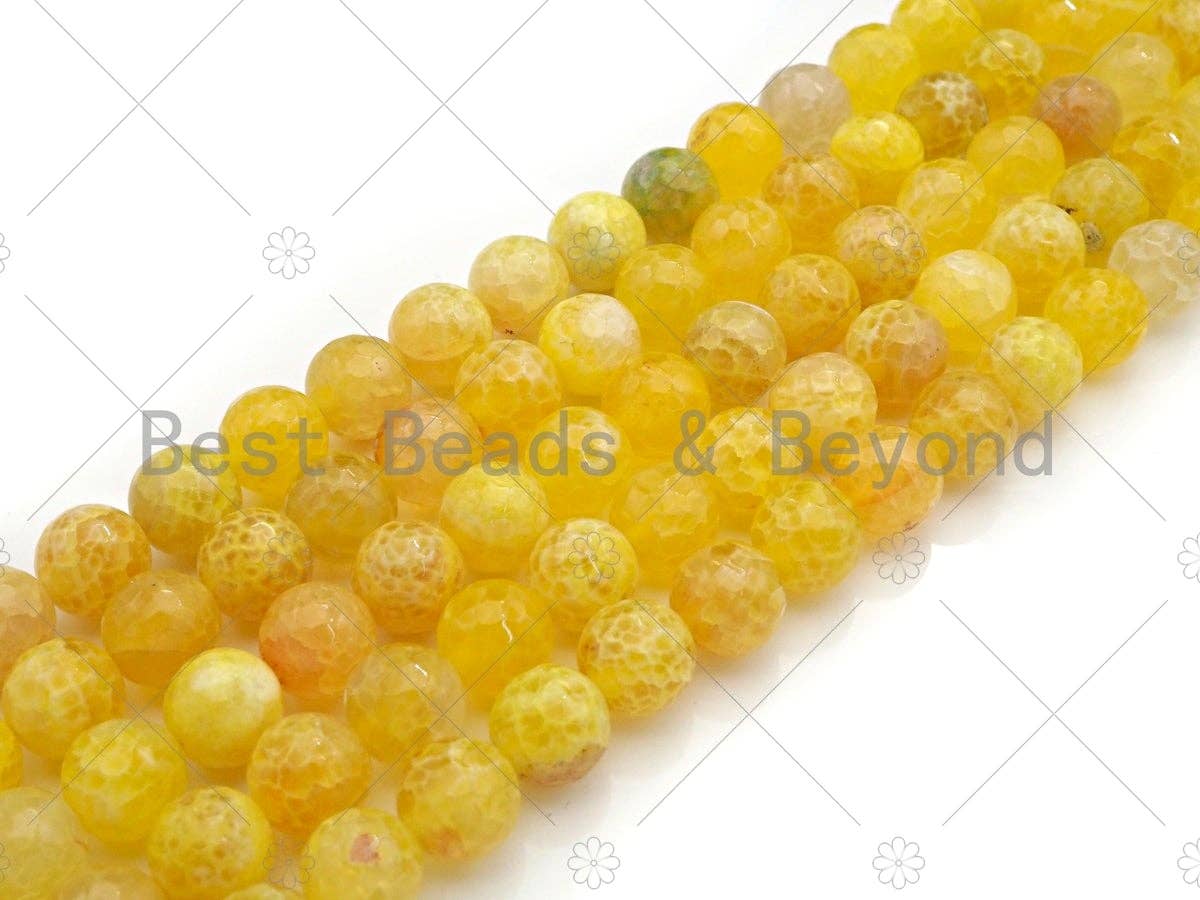 Natural Yellow Faceted Fire Agate Beads, 8mm/10mm/12mm Yellow Fire Agate, 15.5" Full Strand, sku#UA112