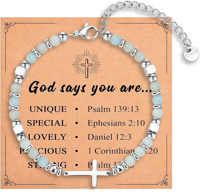 Natural Stainless Steel Cross Beaded Bracelet Card