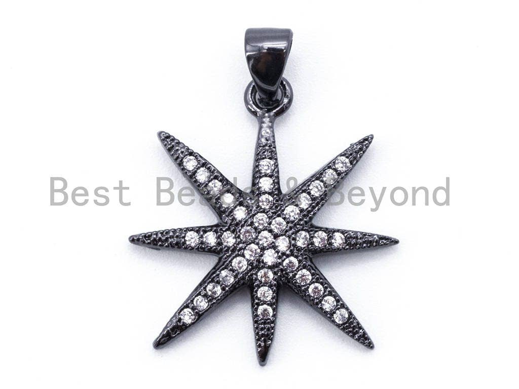 CZ Micro Pave Star Pendant/Charm,Cubic Zirconia Paved Charm, Necklace Bracelet Charm Pendant, 28x20mm, sku#F154