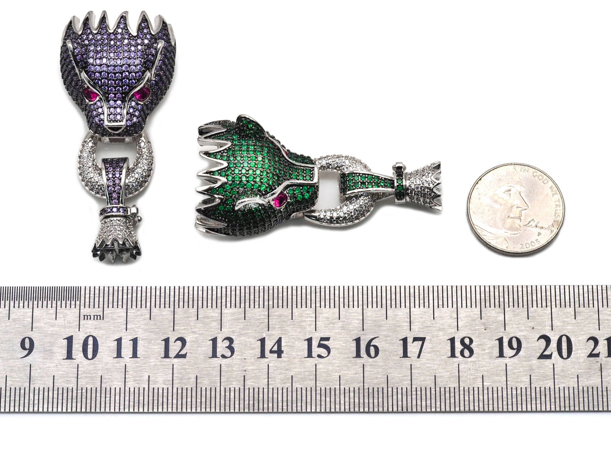 Large CZ Gold Leopard Dragon Head Clasp Pendant Spacer, Sku#ML59