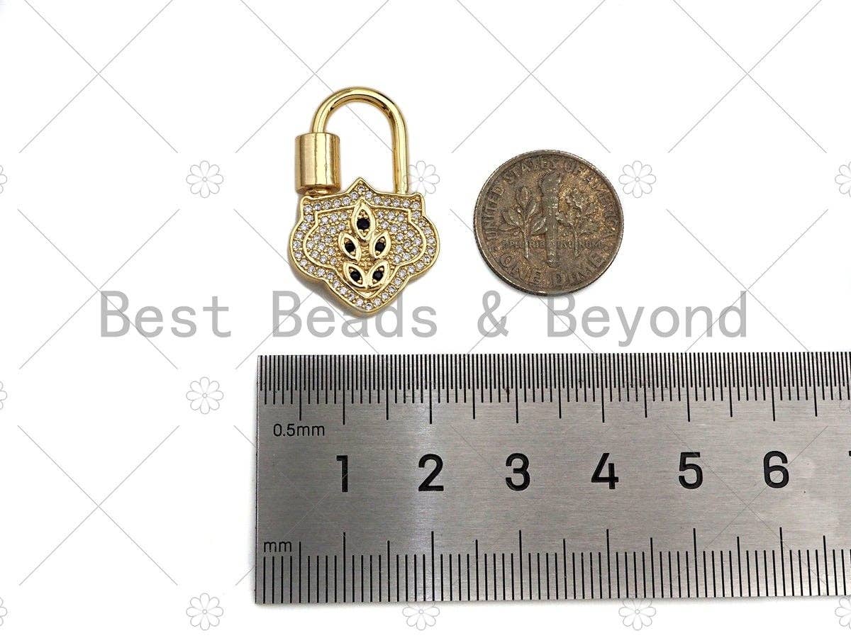 18K Gold Micro Pave Shield Lock Shape Clasp, Gold Shield Lock, Shield Shape Clasp,Pave Lock,18x28mm,sku#K146