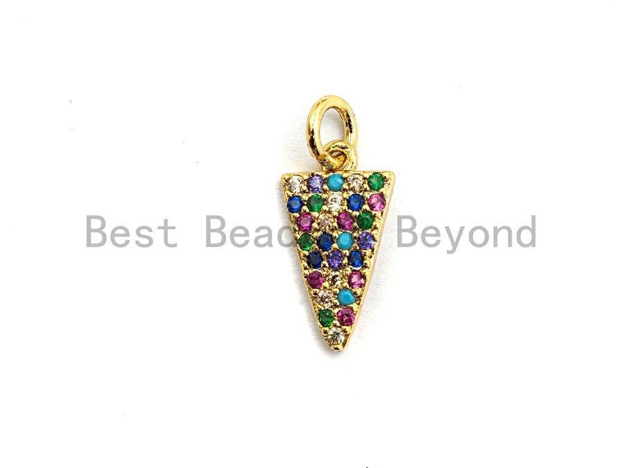 CZ Colorful Micro Pave Triangle Pendant, Triangle Shaped Pave Pendant, Gold plated, 8x14mm, Sku#F755
