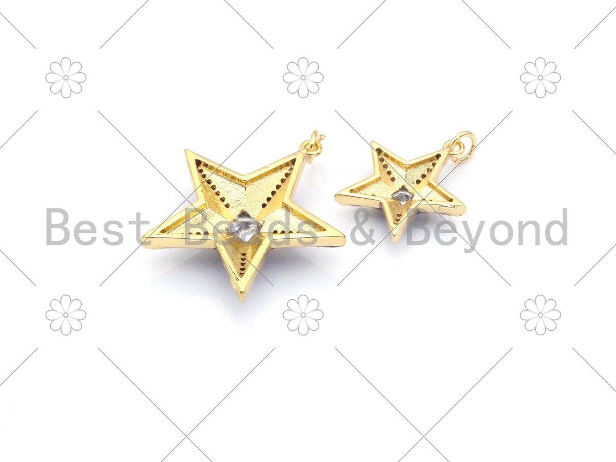 Colorful Enamel Five Point Star Shape Pendant, 18K Gold Filled CZ Micro Pave Enamel Charm,Enamel Jewelry,26x28/17x20mm,Sku#F1407
