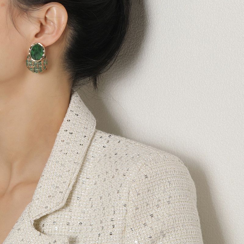 2026 Korean Style Green Woven Earrings, Chic Niche Studs