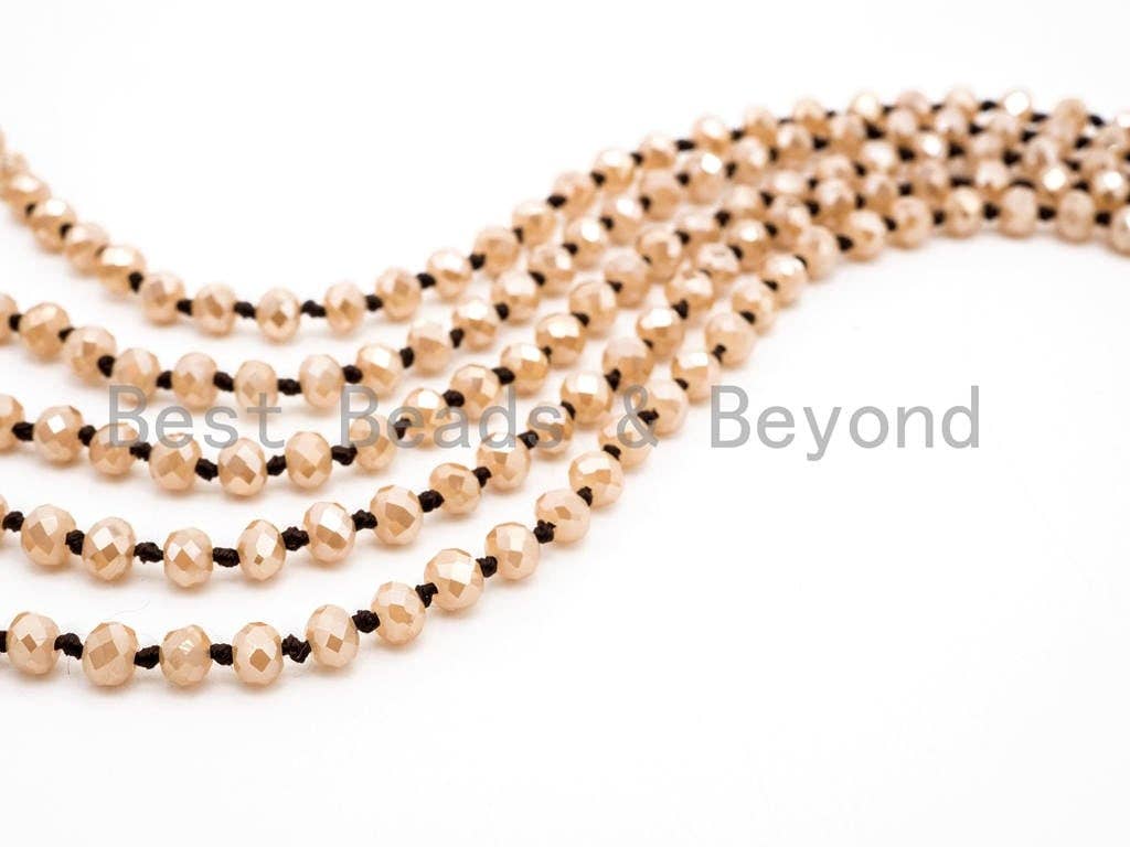 60 EXTRA Long Knotted Gold Champagne Color Crystal Necklace, Extra Long/Double Wrap Necklace, Champagne Color 2x4mm Rondelle Beads, SKU#D14