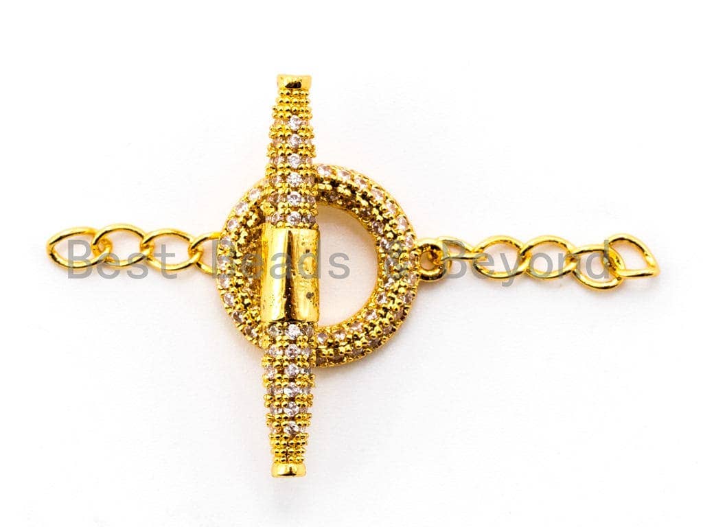CZ Rhinestone Micro Pave Toggle Clasp,Silver/Gold/Rose Gold/Gunmental Plated, Enhancer Clasp, 26x14mm, 1set, SKU#K64