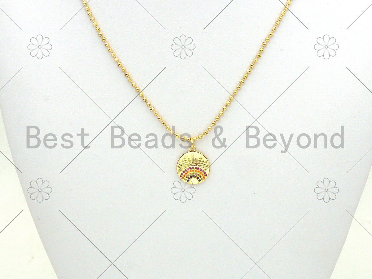 Colorful CZ Micro Pave Rainbow On Round Coin Shape Pendant,18K Gold Filled Medallion Charm, Necklace Bracelet Pendant,14x17mm,Sku#LK375