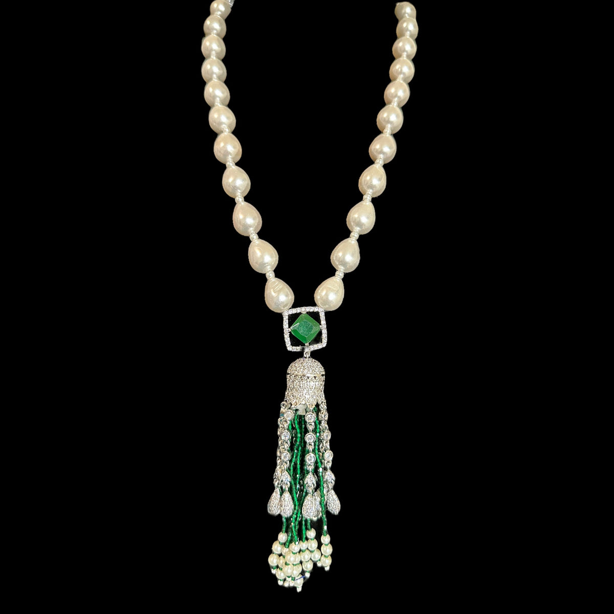 Silver plated cz necklace  earrings in pearls  ( READY TO SHIP )