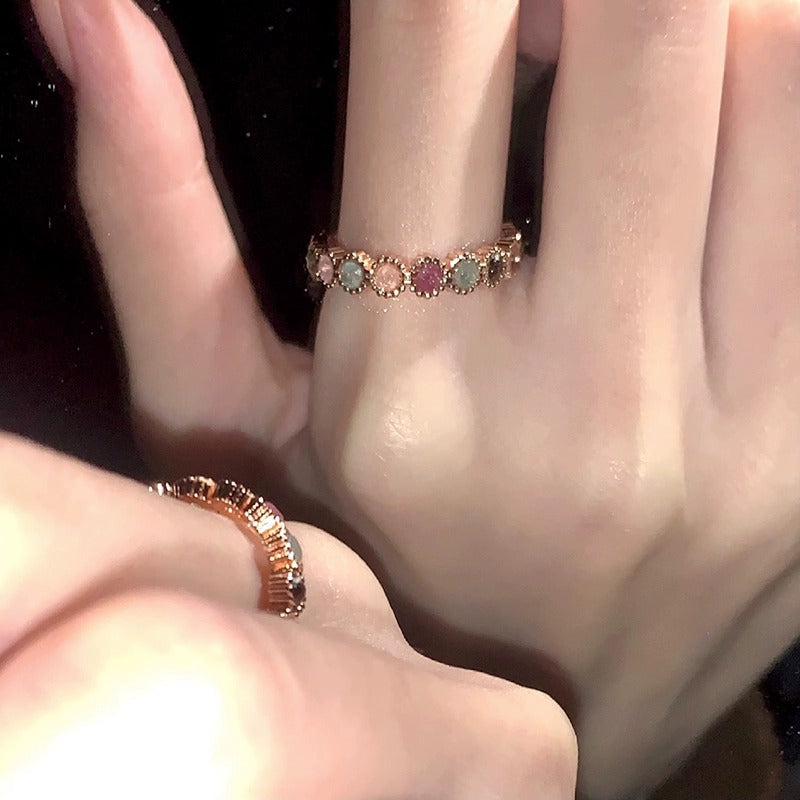 Rainbow Bead Ring For Women, Niche Design, Adjustable Opening Sweet  Cool Gentle Style Jewelry, High-End Finger Ring